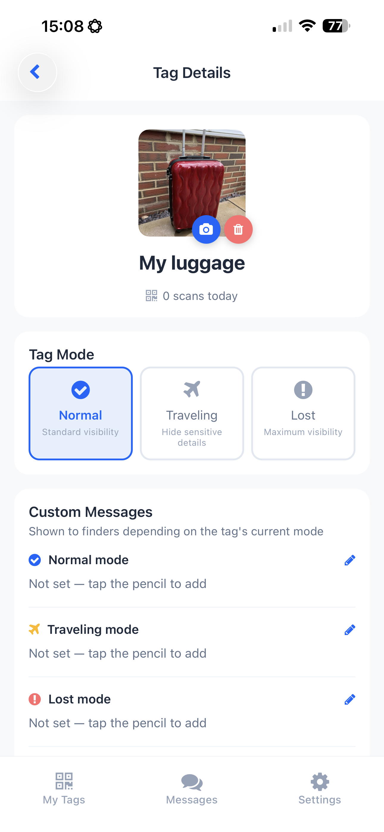 Switch a tag between Normal, Traveling, and Lost modes depending on where the item actually is