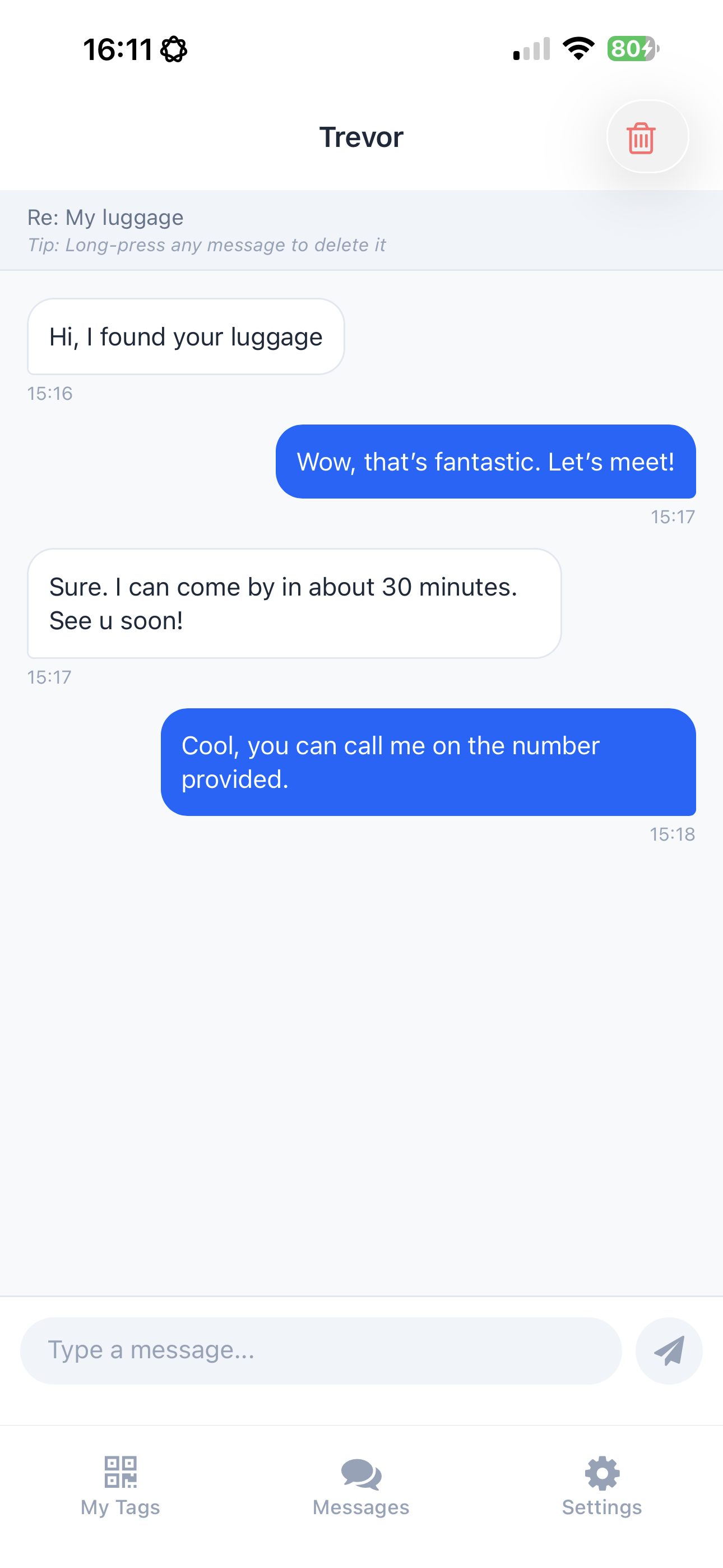 Chat anonymously with the finder