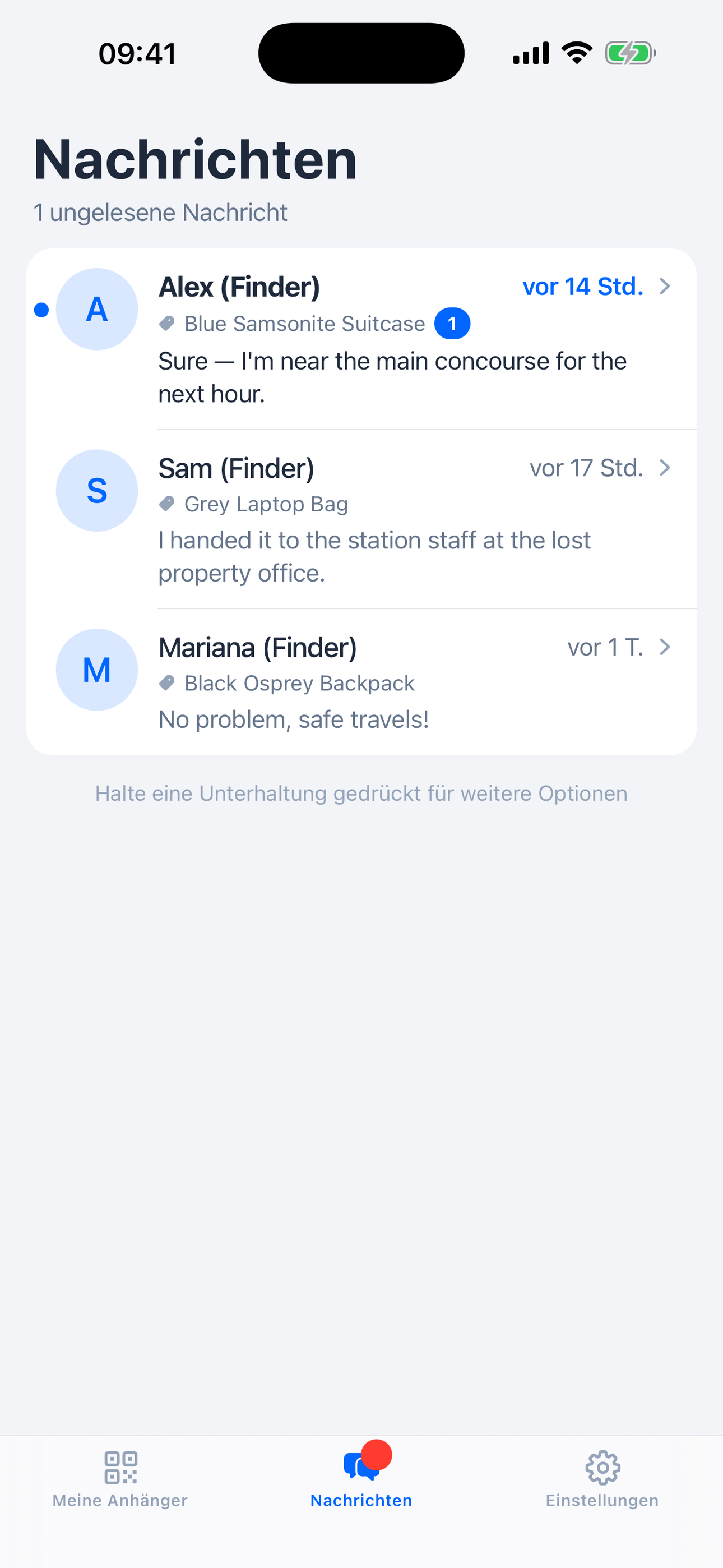Nachrichten von Findern zu deinen Gegenständen
