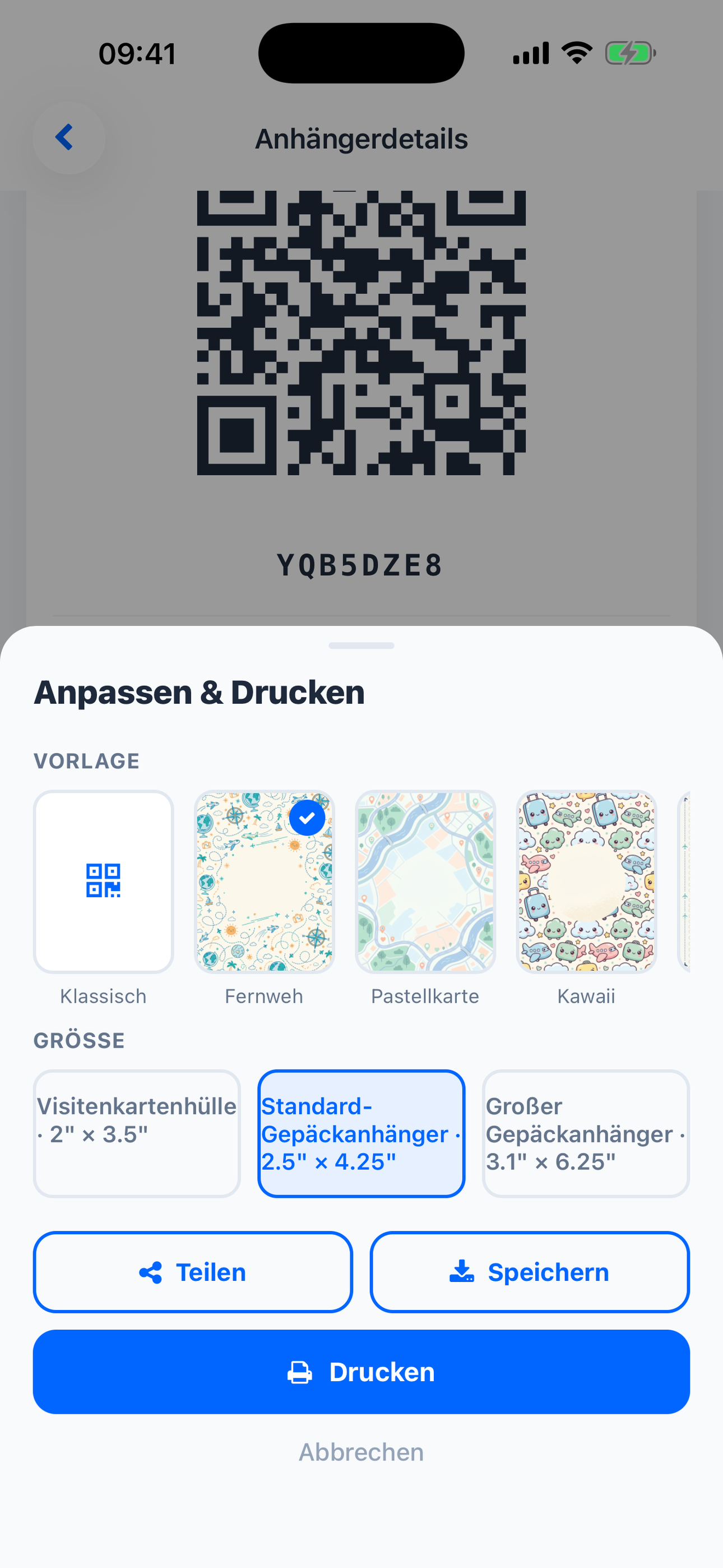 Anpassen & Drucken: Vorlage und Größe des Tags wählen