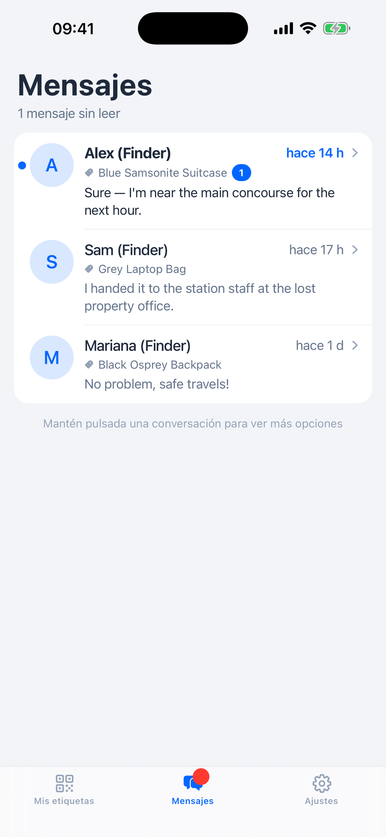 Mensajes de quienes encuentran tus objetos etiquetados