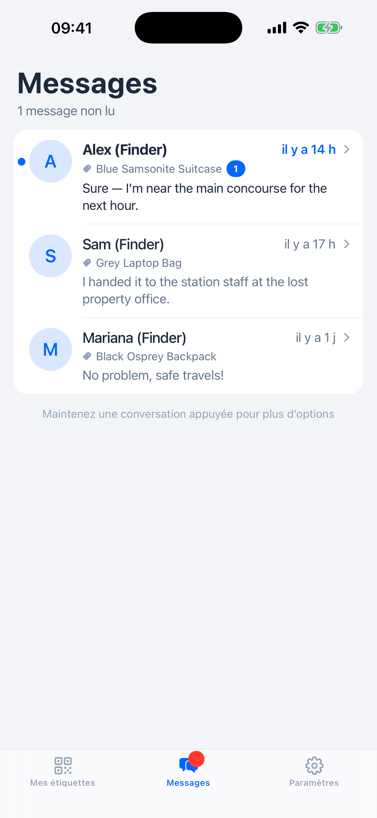 Les messages de ceux qui ont trouvé vos objets