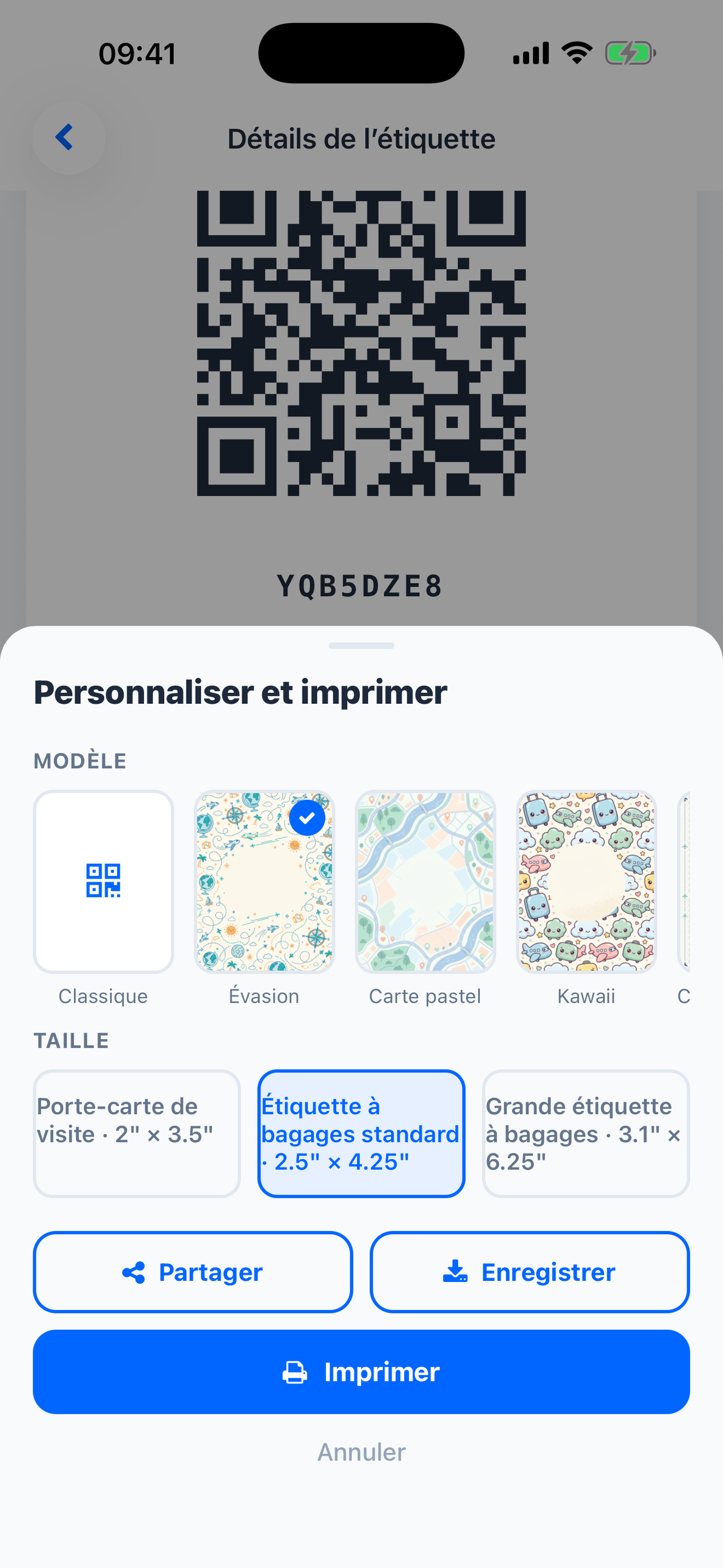 Personnaliser et imprimer : choisissez un modèle et une taille de tag