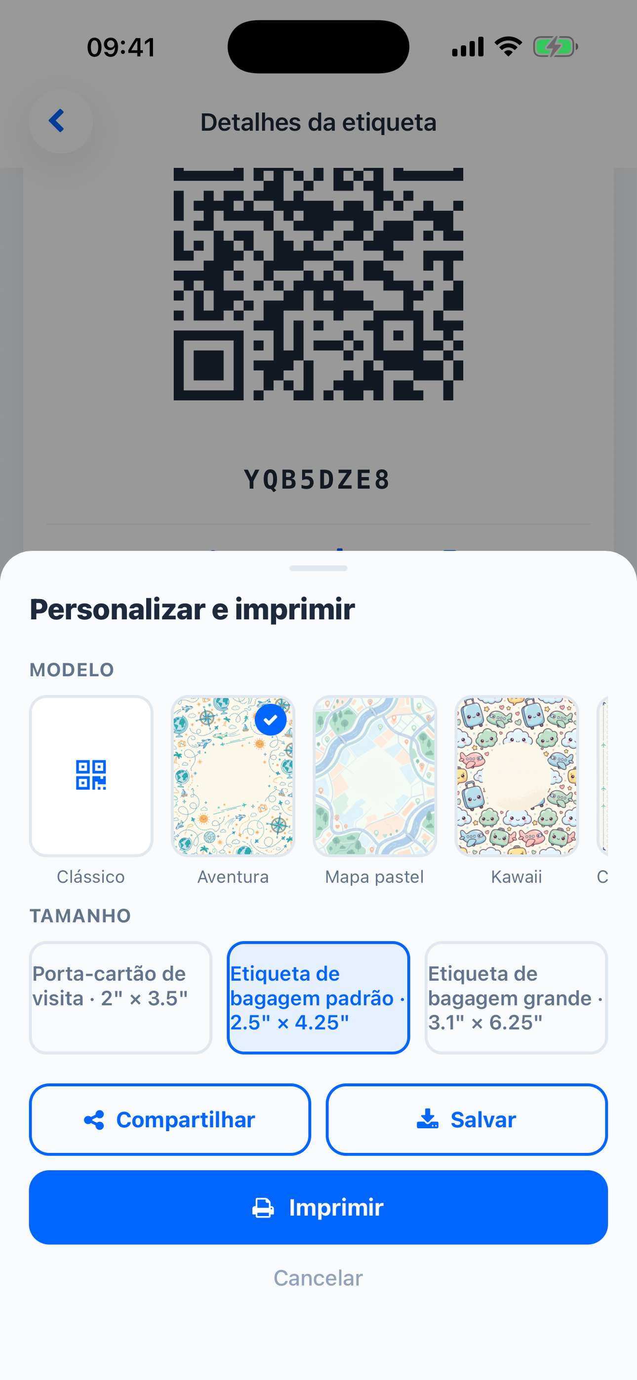 Personalizar e imprimir: escolha um modelo e o tamanho da etiqueta